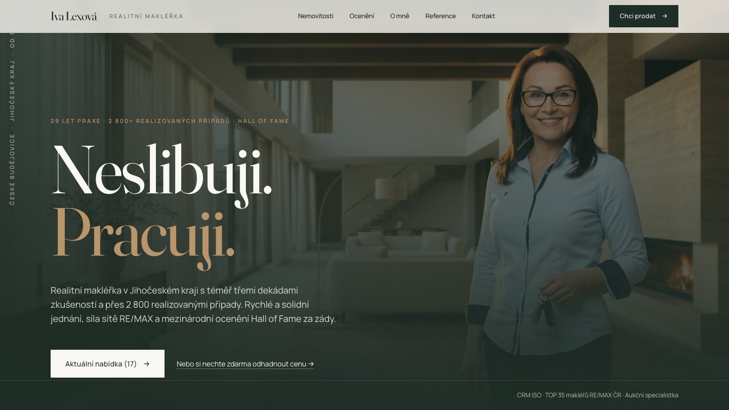 Iva Lexová — real estate agent, website hero preview