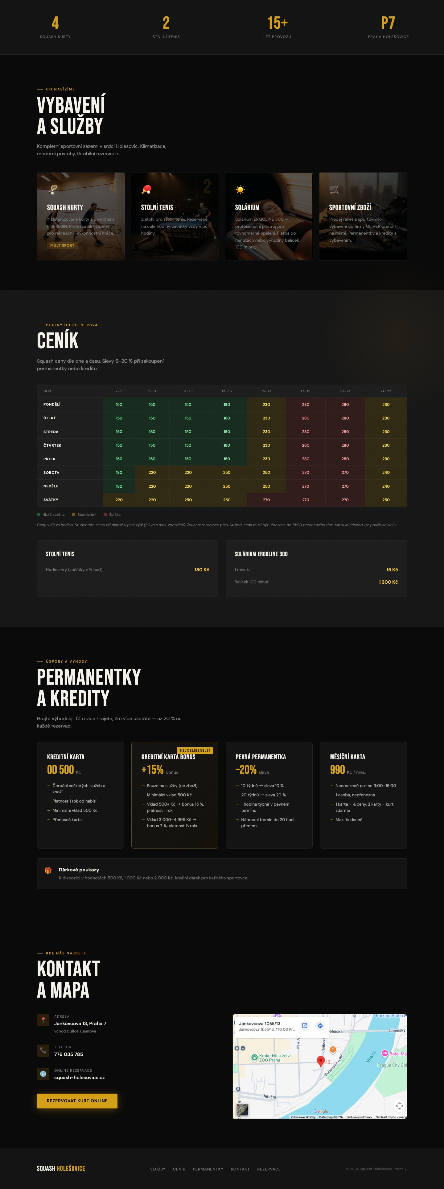 Squash Holešovice — zbytek webu