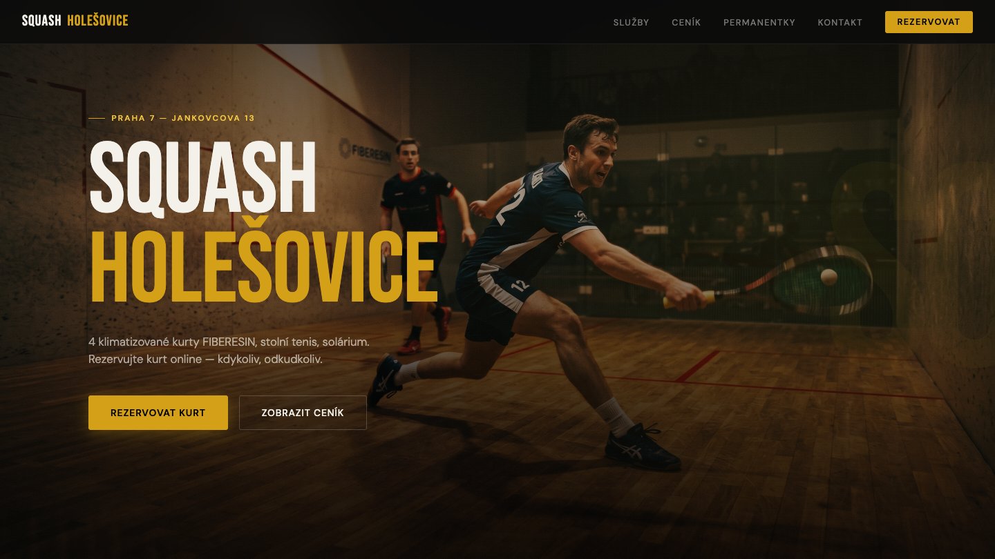 Squash Holešovice — website hero preview